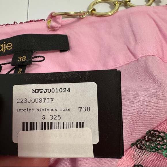 Maje Joustik Sequin Mini Skirt Hibiscus Floral Pink Gold Chain French 38/US M - Picture 5 of 9